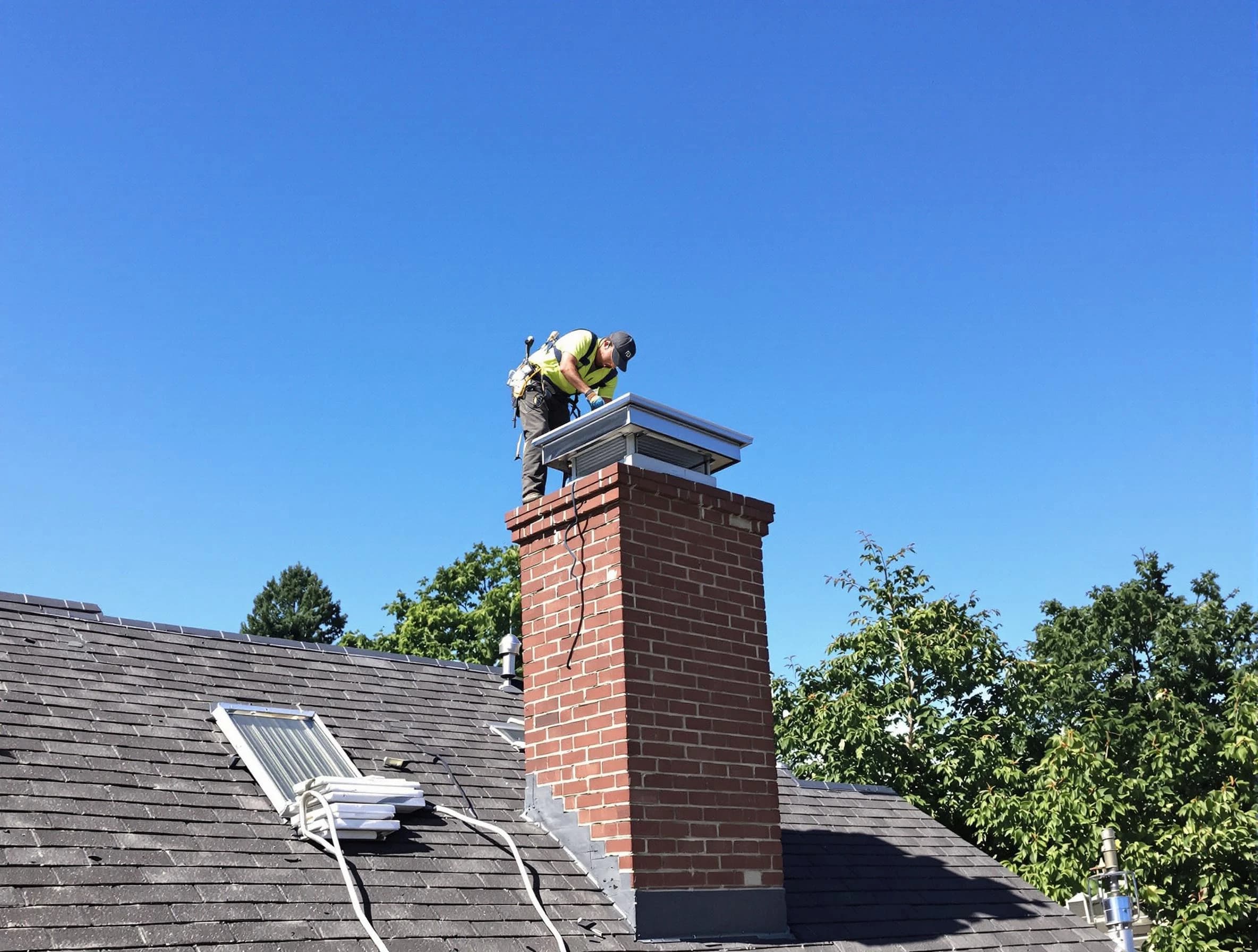 Christiana Chimney Sweep technician measuring a chimney cap in Christiana, TN