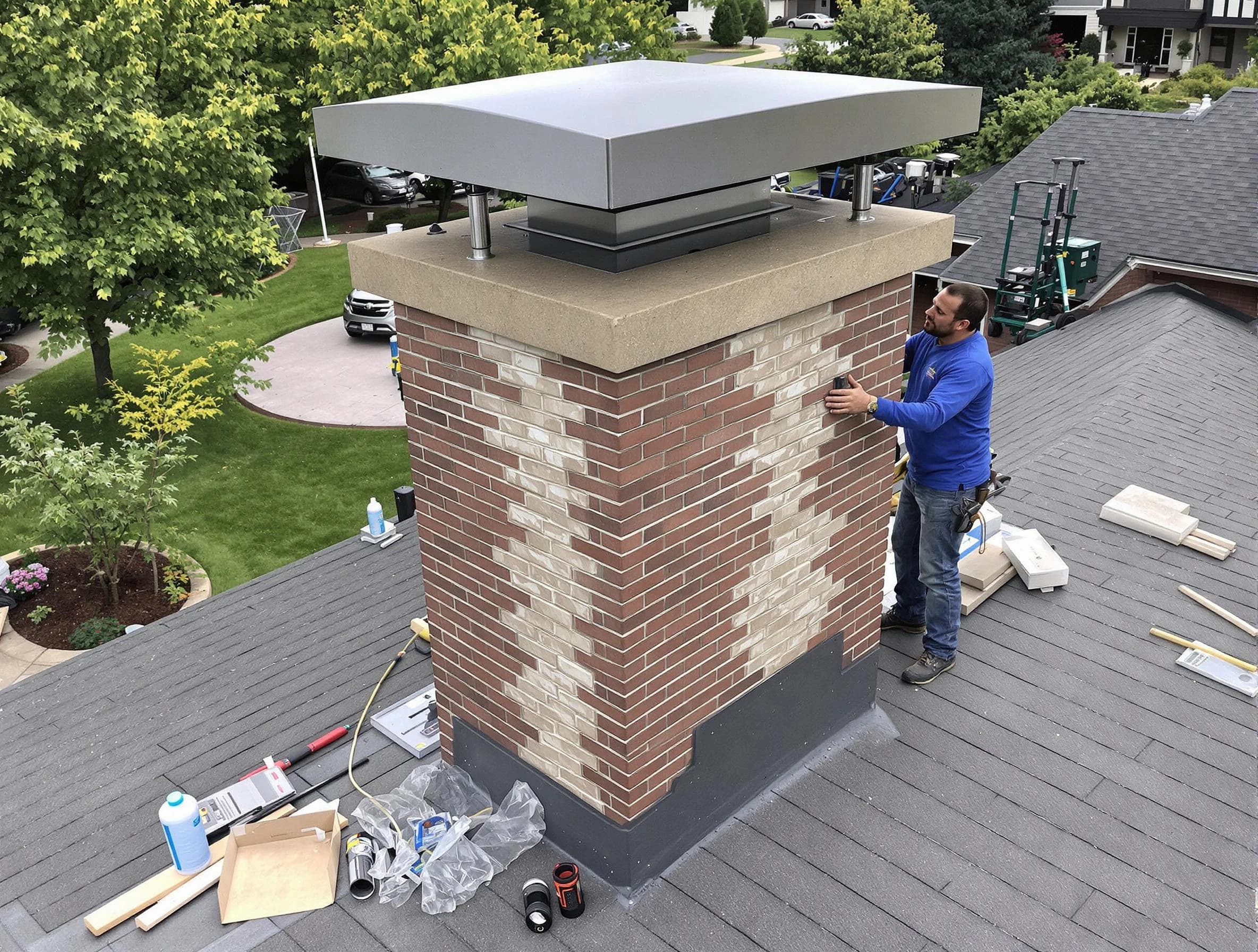 Christiana Chimney Sweep team working on a custom chimney remodel in Christiana, TN
